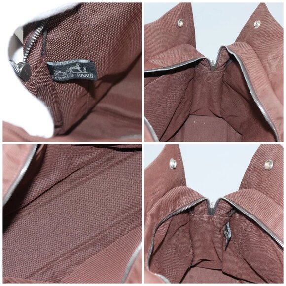 HERMES Her Line MM Tote Bag Canvas Brown Silver Auth - Picture 15 of 16